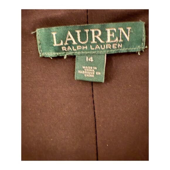 RALPH LAUREN Dress Faux Wrap V-neck Ruching 3/4 Sleeves Polka Dot WHTBLK  14 - Picture 2 of 7